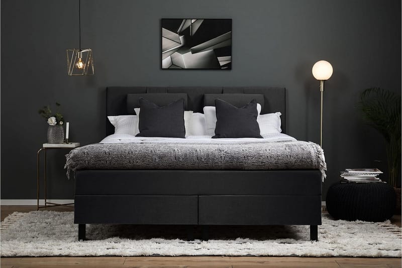 Lucky Komplett Sängpaket 180x200 Latex Slät Sänggavel - Svart/Grå - Products - Möbler - Säng - Kontinentalsäng