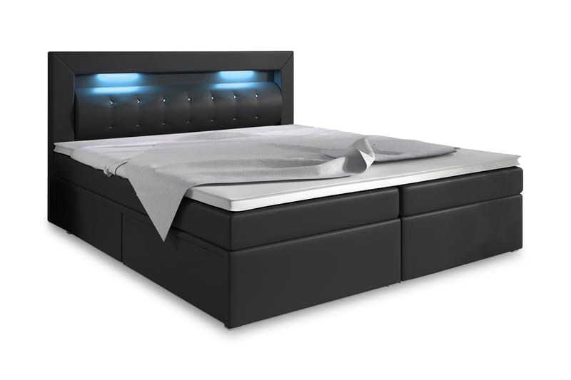 Modena Sängpaket 140x200 medFörvaring LED-belysning, Svart