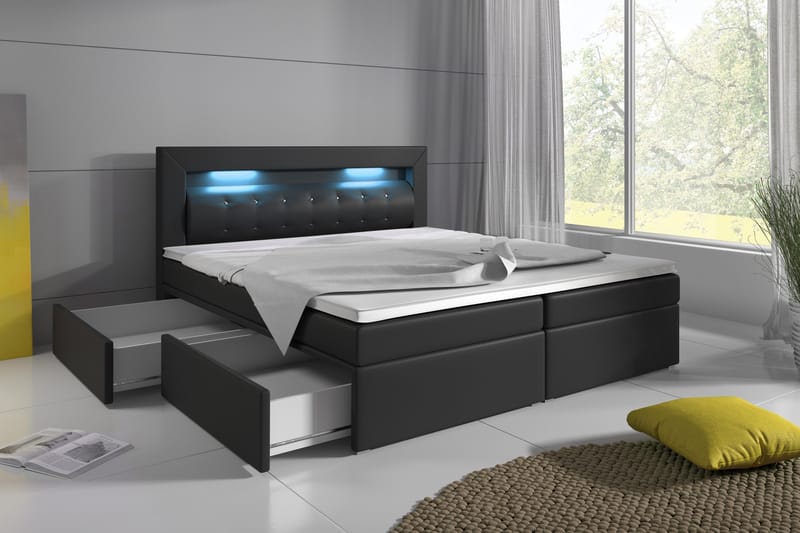 Modena Sängpaket 160x200 medFörvaring LED-belysning - Svart - Products - Möbler - Säng - Säng med förvaring