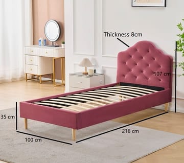 Sängram rosa sammet - 90 x 200 cm - Rosa - Products - Möbler - Säng - Sängram & sängstomme