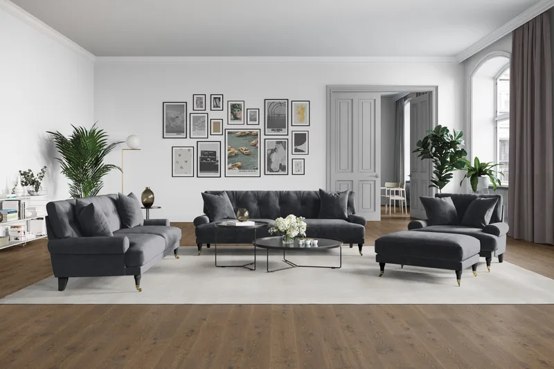 Andrew 3-sits Sammetssoffa - Mörkgrå - Products - Möbler - Soffa - 3 sits soffa