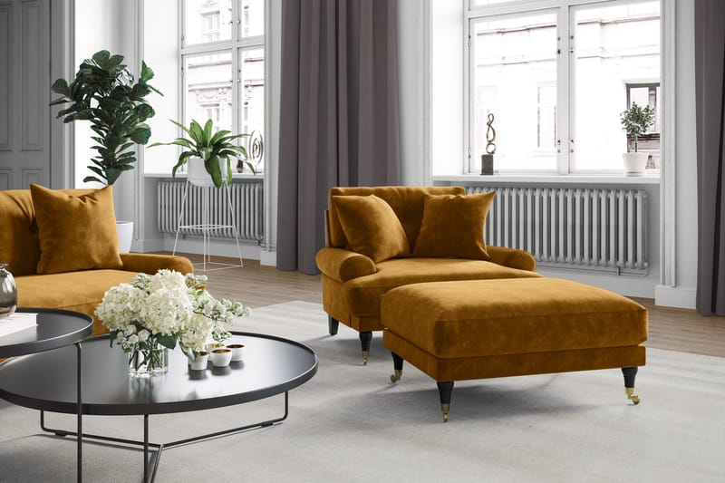 Andrew 3-sits Sammetssoffa - Mörkgul - Products - Möbler - Soffa - 3 sits soffa