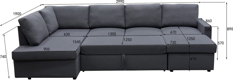 Bäddsoffa Tärnö U-modell - Mörkgrå - Products - Möbler - Soffa - Bäddsoffa - Bäddsoffa divan