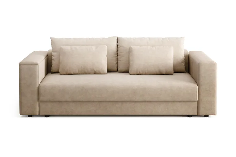 Bergen Extra djup 3-sits Bäddsoffa med Bäddmadrass i Latex och Tvättbar klädsel, Beige Tyg