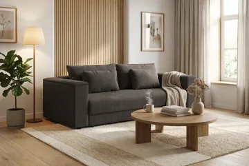 Bergen Extra djup 3-sits Bäddsoffa med Bäddmadrass i Memoryskum och Tvättbar klädsel - Brun Manchester - Products - Möbler - Soffa - Bäddsoffa - 3 sits bäddsoffa