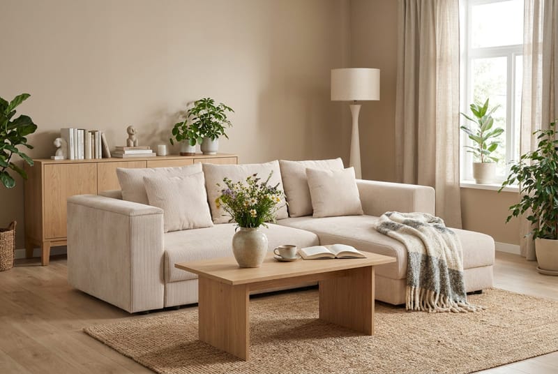 Bergen Extra djup 3-sits Bäddsoffa med Divan och Bäddmadrass i Memoryskum och Tvättbar klädsel - Beige Manchester - Products - Möbler - Soffa - Bäddsoffa - Bäddsoffa divan