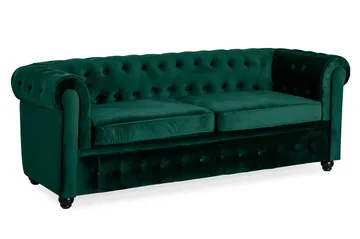Chesterfield Lyx 3-sits Framåtbäddad Bäddsoffa med HVILA Bäddmadrass 140x200 cm Polyesterskum med Tvättbar klädsel - Grön/Vit - Products - Möbler - Soffa - Bäddsoffa - 3 sits bäddsoffa