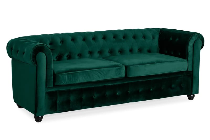 Chesterfield Lyx 3-sits Framåtbäddad Bäddsoffa med HVILA Bäddmadrass 140x200 cm Polyesterskum Vändbar Sommar & Vintersida och Tvättbar klädsel - Grön/Vit - Products - Möbler - Soffa - Bäddsoffa - 3 sits bäddsoffa