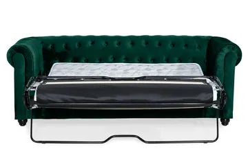 Chesterfield Lyx 3-sits Framåtbäddad Bäddsoffa med HVILA Bäddmadrass 140x200 cm Polyesterskum Vändbar Sommar & Vintersida och Tvättbar klädsel - Grön/Vit - Products - Möbler - Soffa - Bäddsoffa - 3 sits bäddsoffa