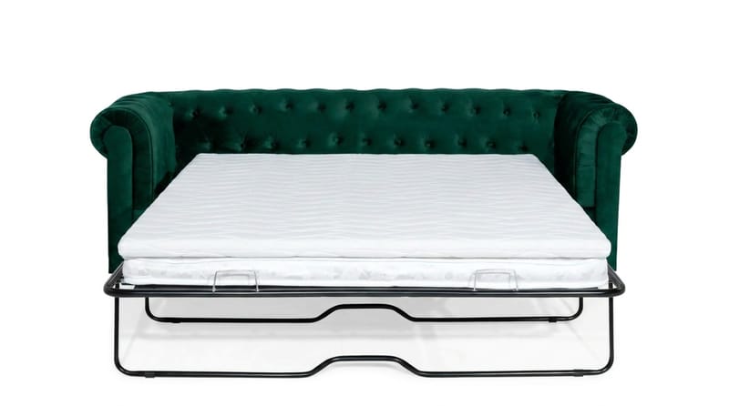 Chesterfield Lyx 3-sits Framåtbäddad Bäddsoffa med HVILA Bäddmadrass 140x200 cm Polyesterskum Vändbar Sommar & Vintersida och Tvättbar klädsel - Grön/Vit - Products - Möbler - Soffa - Bäddsoffa - 3 sits bäddsoffa