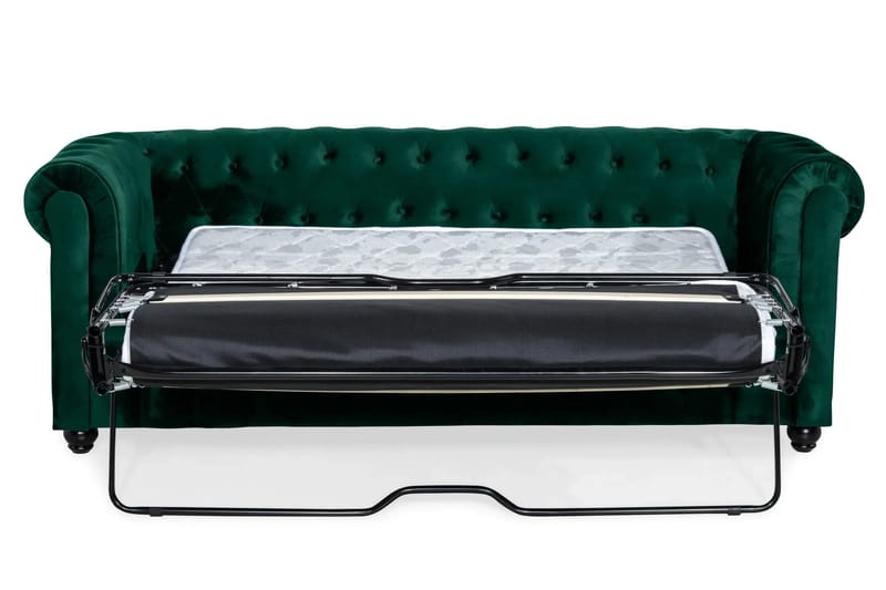 Chesterfield Lyx 3-sits Framåtbäddad Bäddsoffa med HVILA Bäddmadrass 140x200 cm Polyesterskum med Tvättbar klädsel - Grön/Vit - Products - Möbler - Soffa - Bäddsoffa - 3 sits bäddsoffa