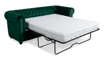 Chesterfield Lyx 3-sits Framåtbäddad Bäddsoffa med HVILA Bäddmadrass 140x200 cm Polyesterskum med Tvättbar klädsel - Grön/Vit - Products - Möbler - Soffa - Bäddsoffa - 3 sits bäddsoffa