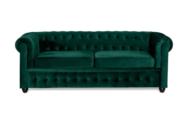 Chesterfield Lyx 3-sits Framåtbäddad Bäddsoffa med HVILA Bäddmadrass 140x200 cm Polyesterskum Vändbar Sommar & Vintersida och Tvättbar klädsel - Grön/Vit - Products - Möbler - Soffa - Bäddsoffa - 3 sits bäddsoffa