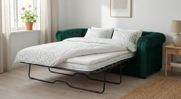 Chesterfield Lyx 3-sits Framåtbäddad Bäddsoffa med HVILA Bäddmadrass 140x200 cm Polyesterskum Vändbar Sommar & Vintersida och Tvättbar klädsel - Grön/Vit - Products - Möbler - Soffa - Bäddsoffa - 3 sits bäddsoffa
