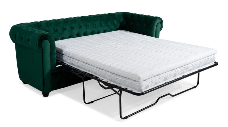 Chesterfield Lyx 3-sits Framåtbäddad Bäddsoffa med HVILA Bäddmadrass 140x200 cm Polyesterskum Vändbar Sommar & Vintersida och Tvättbar klädsel - Grön/Vit - Products - Möbler - Soffa - Bäddsoffa - 3 sits bäddsoffa