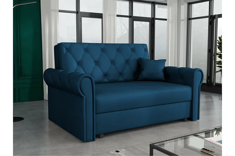 Denegal 2-sits liten bäddsoffa i Plysch - Blå - Products - Möbler - Soffa - Bäddsoffa - 2 sits bäddsoffa