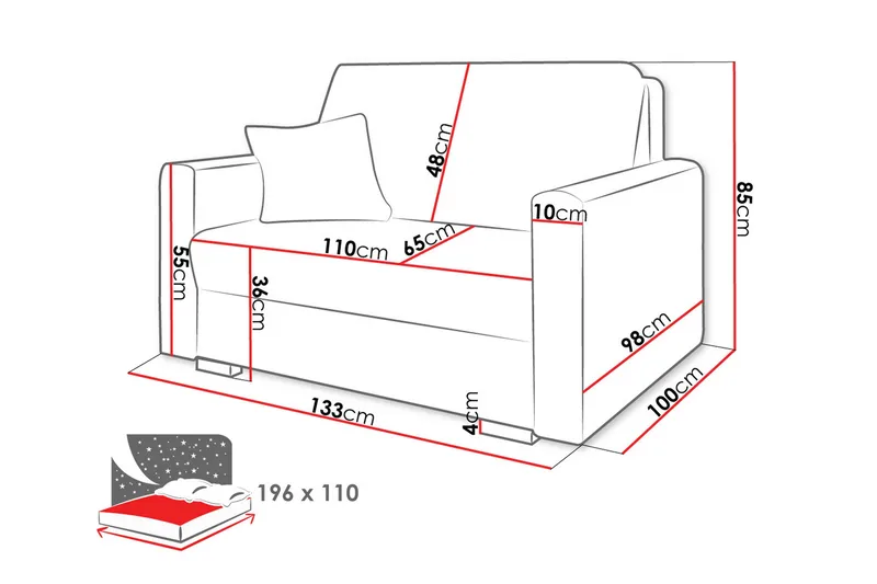 Denegal 2-sits liten bäddsoffa i Plysch - Grå - Products - Möbler - Soffa - Bäddsoffa - Bäddsoffa längsbäddad