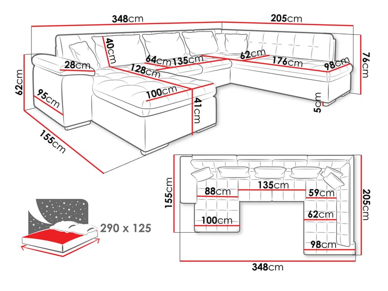 Dynir 6-sits U-Suffa Divan Höger - Products - Möbler - Soffa - Bäddsoffa - Hörnbäddsoffa