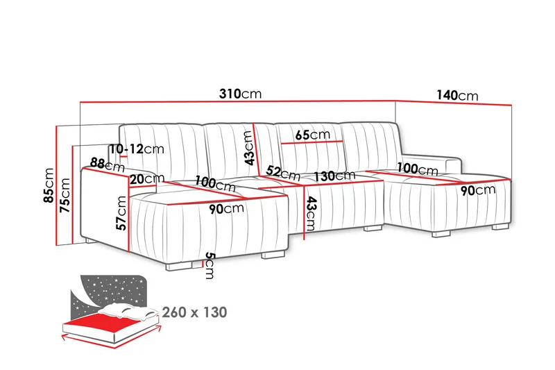 Esher Bäddsoffa Dubbeldivan 4-sits i Plysch - Orange - Products - Möbler - Soffa - Bäddsoffa - U bäddsoffa