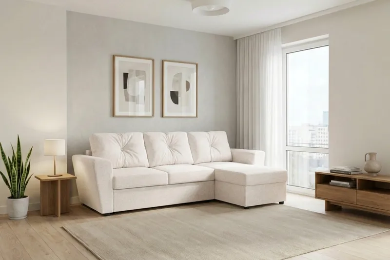 Leia 3-sits vändbar Bäddsoffa med divan och förvaring - Beige - Products - Möbler - Soffa - Bäddsoffa - Bäddsoffa divan