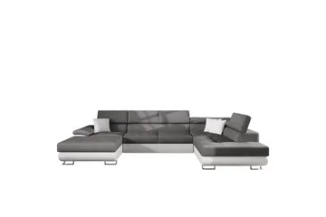 Reginia Bäddsoffa med Divan och Schäslong 4-sits i Konstläder - Vit/Grå - Products - Möbler - Soffa - Bäddsoffa - Bäddsoffa divan