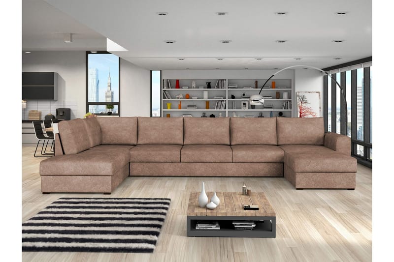 Taberk Bäddsoffa med Divan och Schäslong 5-sits i Bouclé - Rosa - Products - Möbler - Soffa - Bäddsoffa - Bäddsoffa divan