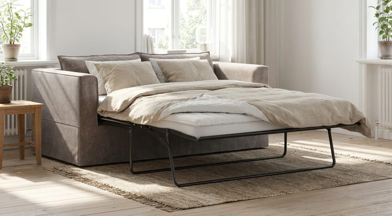 Travstad 3-sits Bäddsoffa med HVILA Bäddmadrass 140x200 cm Polyesterskum med Tvättbar klädsel - Grå/Vit - Products - Möbler - Soffa - Bäddsoffa - 3 sits bäddsoffa