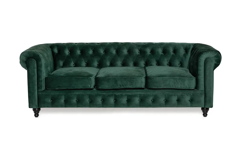 Chesterfield Lyx 3 sits Sammetssoffa - Djup soffa, Mörkgrön / Grön