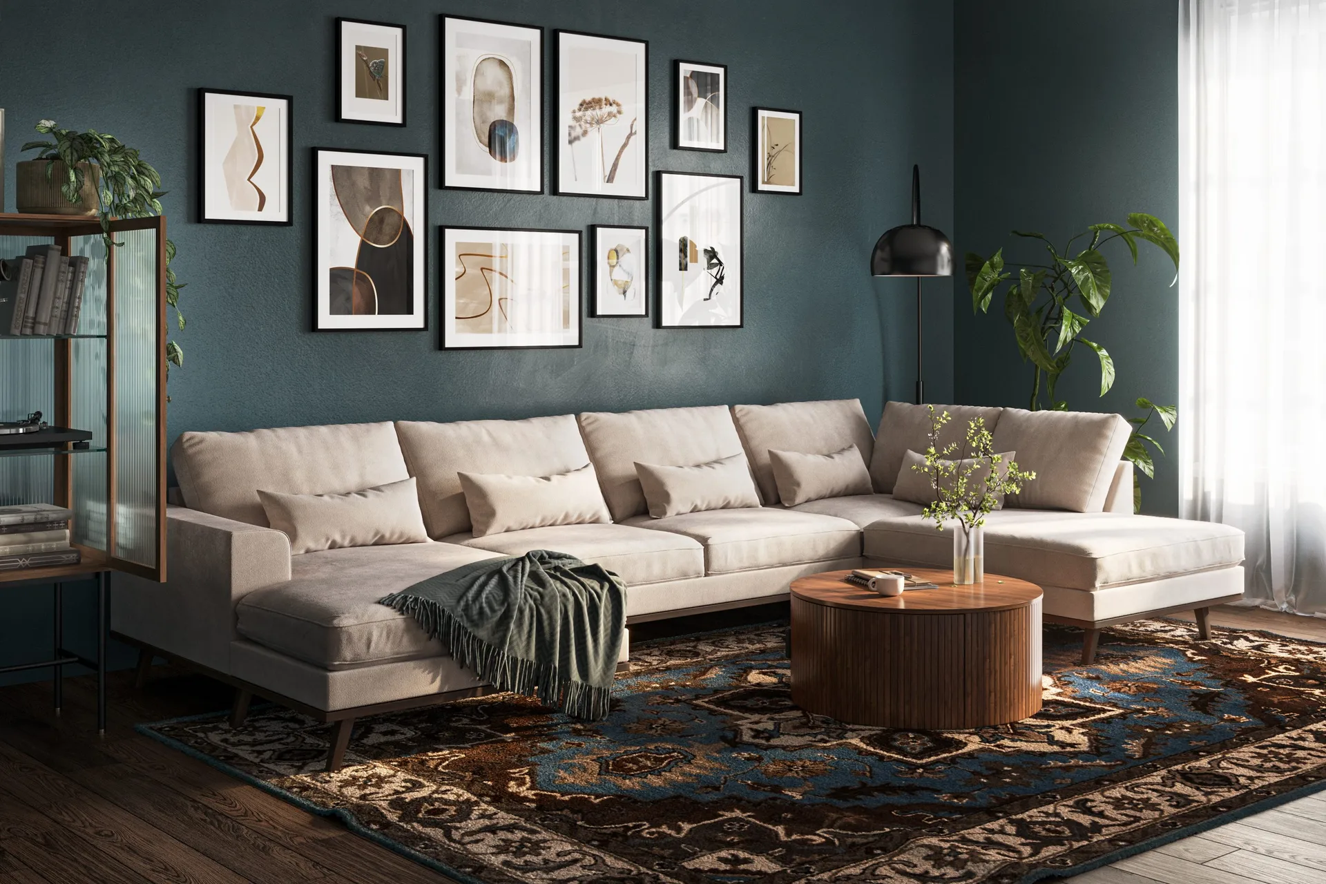 Copenhagen 5-sits Högervänd U-formad Large Soffa med Divan och Schäslong i Sammet - Beige - Products - Möbler - Soffa - Sammetssoffa