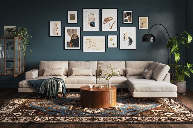 Copenhagen 5-sits Högervänd U-formad Large Soffa med Divan och Schäslong i Sammet - Beige - Products - Möbler - Soffa - Sammetssoffa