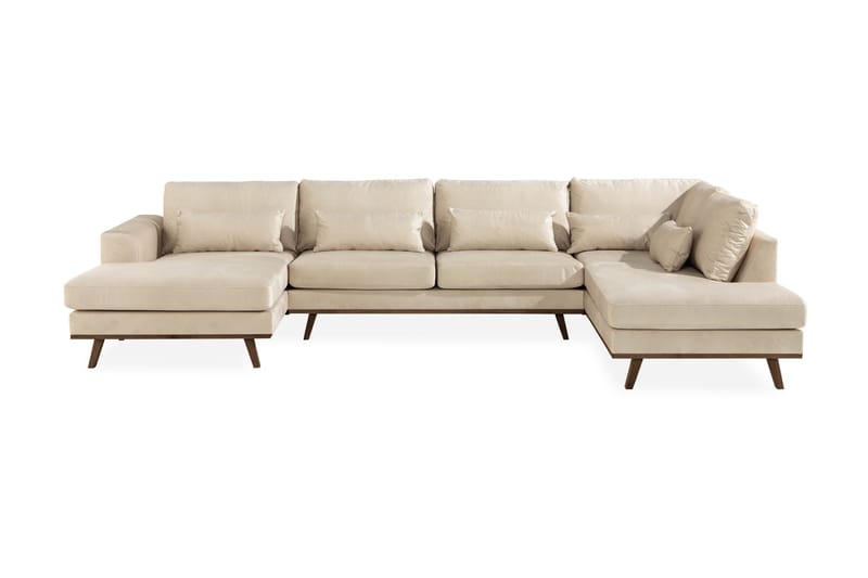 Copenhagen 5-sits Högervänd U-formad Soffa med Divan och Schäslong i Sammet, Beige
