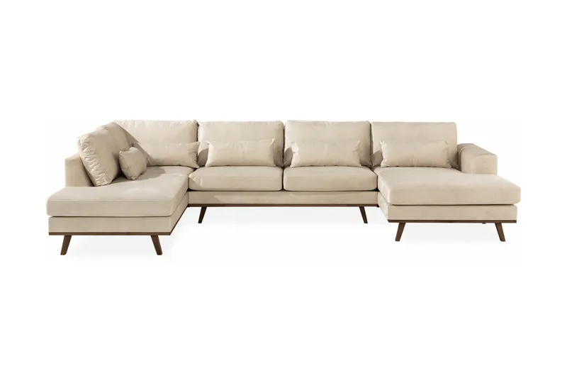 Copenhagen 5-sits Vänstervänd U-formad Large Soffa med Divan och Schäslong i Sammet, Beige