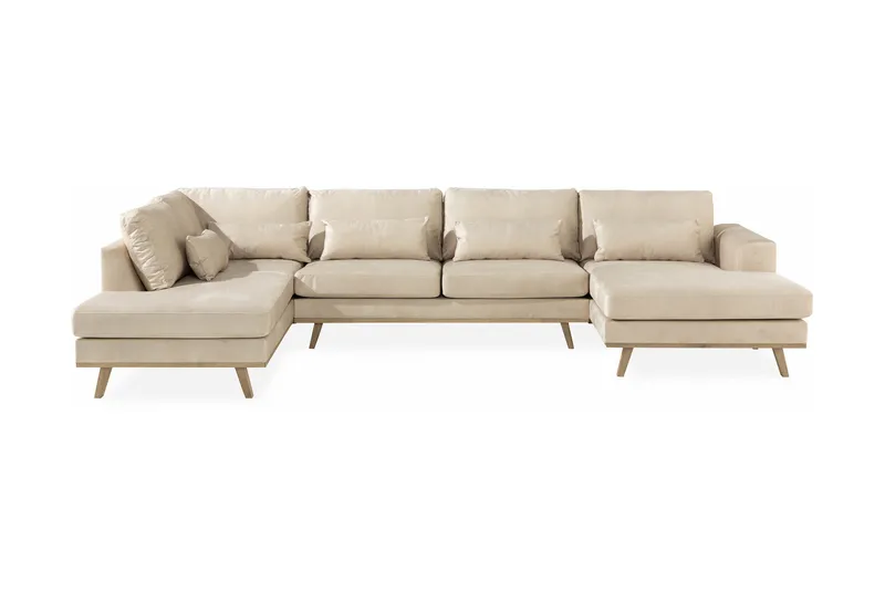Copenhagen 5-sits Vänstervänd U-formad Soffa med Divan och Schäslong i Sammet, Beige