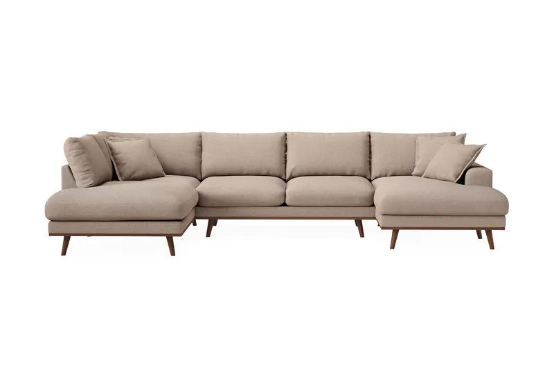 Copenhagen Premium 5-sits Vänstervänd U-formad Djup Soffa med Divan och Schäslong i Tyg, Ljusbrun