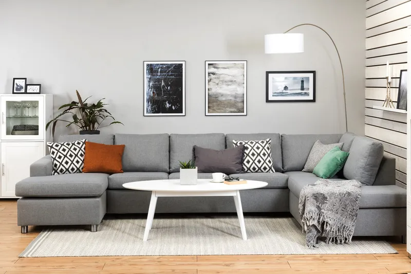 Crazy 5-sits Högervänd U-formad X-Large Soffa med Divan och Schäslong i Tyg - Grå - Products - Möbler - Soffa - U-soffa