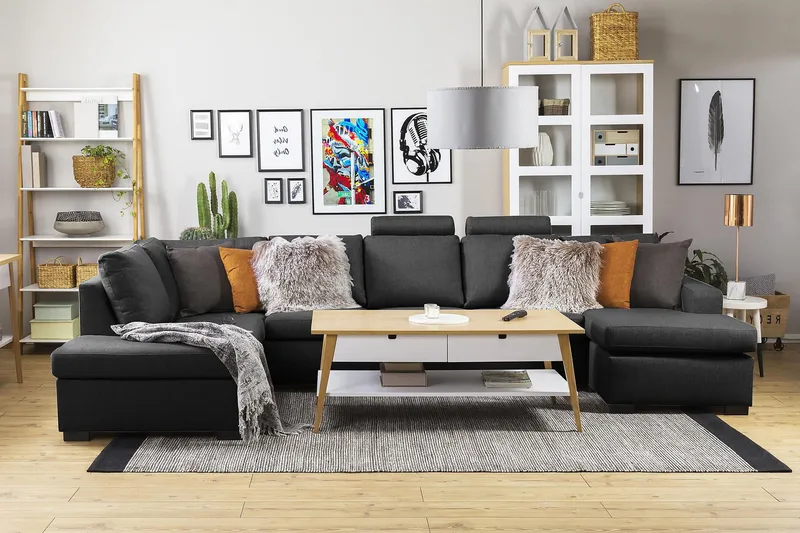 Crazy 5-sits Vänstervänd U-formad X-Large Soffa med Divan och Schäslong i Tyg - Antracit - Products - Möbler - Soffa - U-soffa