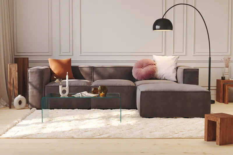 Cubo 4-sits L-formad Djup Modulsoffa med Divan i Sammet - Mörkgrå - Products - Möbler - Soffa - Divansoffa & schäslongsoffa