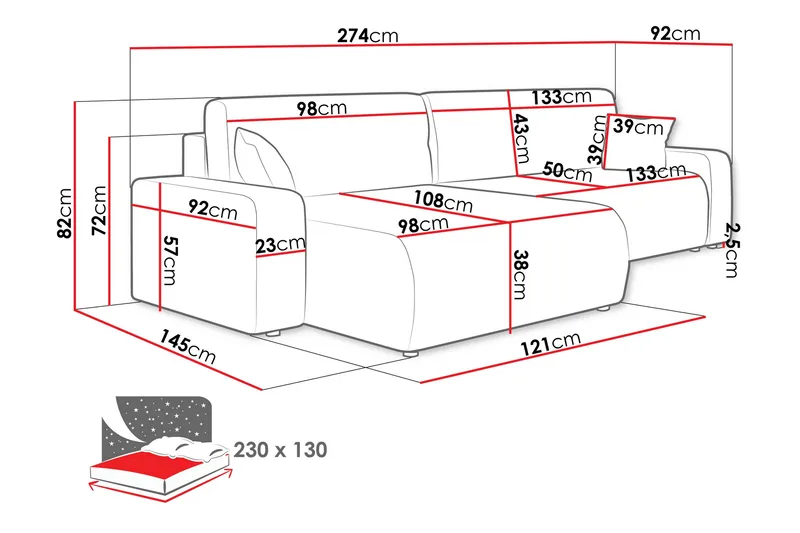 Barile Soffa med Divan 3-sits - Blå - Products - Möbler - Soffa - Divansoffa & schäslongsoffa - 3 sits soffa med divan