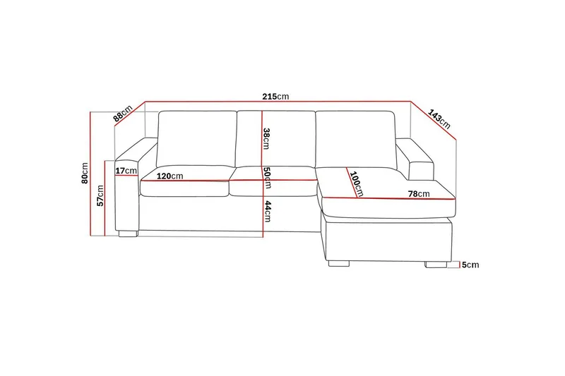 Crazy 3-sits Vändbar L-formad Divansoffa i Tyg - Mörkgrå - Products - Möbler - Soffa - Divansoffa & schäslongsoffa - 3 sits soffa med divan