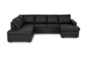 Crazy 4-sits Vänstervänd U-formad Large Soffa med Divan och Schäslong i Konstläder, Svart