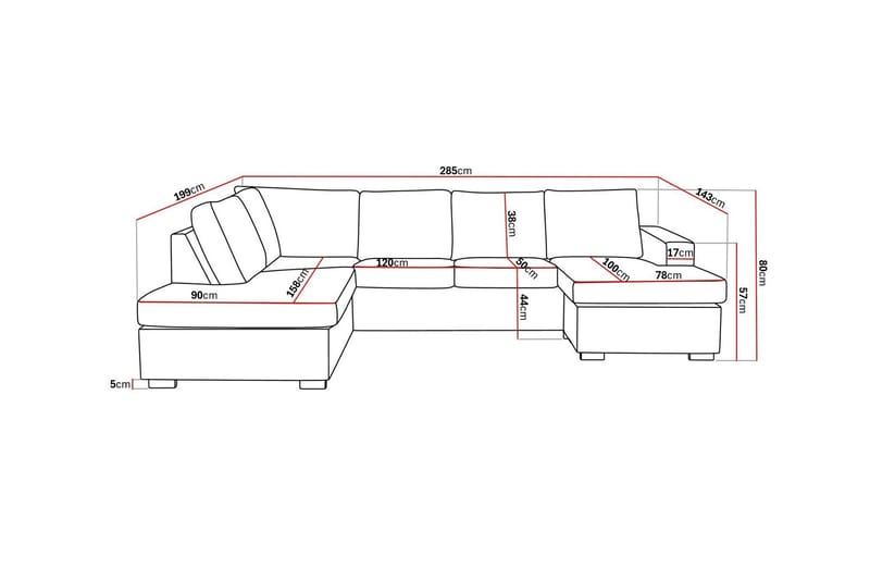 Crazy 4-sits Vänstervänd U-formad Large Soffa med Divan och Schäslong i Tyg - Mörkgrå - Products - Möbler - Soffa - Divansoffa & schäslongsoffa - 4 sits soffa med divan