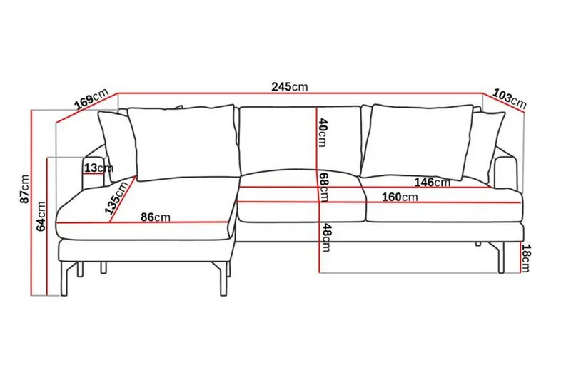 Menard 3-sits Vänstervänd L-formad Djup Divansoffa i Manchester - Beige - Products - Möbler - Soffa - Divansoffa & schäslongsoffa - 3 sits soffa med divan