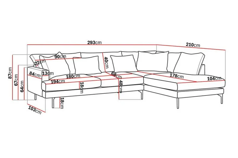 Menard 4-sits Högervänd L-formad Djup Schäslongsoffa i Manchester - Grå - Products - Möbler - Soffa - Divansoffa & schäslongsoffa - 4 sits soffa med divan