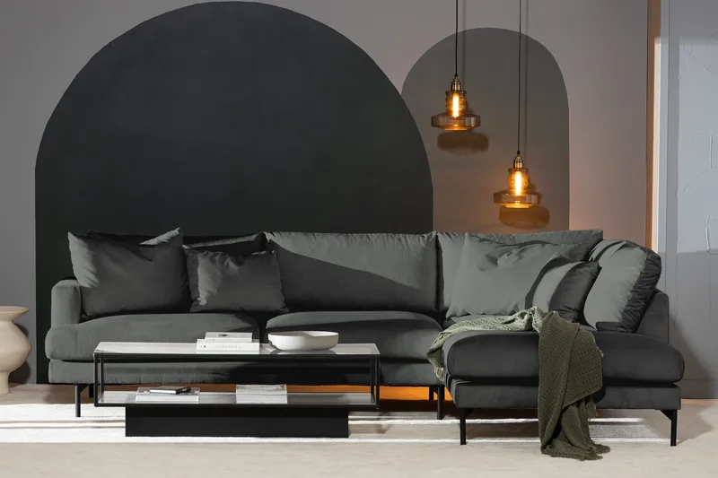 Menard 4-sits Högervänd L-formad Djup Schäslongsoffa i Manchester - Grå - Products - Möbler - Soffa - Divansoffa & schäslongsoffa - 4 sits soffa med divan