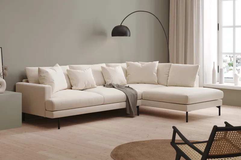 Menard 4-sits Högervänd L-formad Djup Schäslongsoffa i Sammet - Krämvit - Products - Möbler - Soffa - Divansoffa & schäslongsoffa - 4 sits soffa med divan