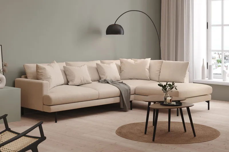 Menard 4-sits Högervänd L-formad Djup Schäslongsoffa i Tyg - Beige - Products - Möbler - Soffa - Divansoffa & schäslongsoffa - 4 sits soffa med divan