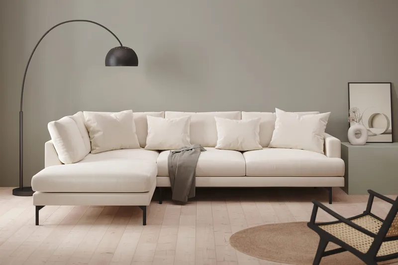 Menard 4-sits Vänstervänd L-formad Djup Schäslongsoffa i Sammet - Krämvit - Products - Möbler - Soffa - Divansoffa & schäslongsoffa - 4 sits soffa med divan