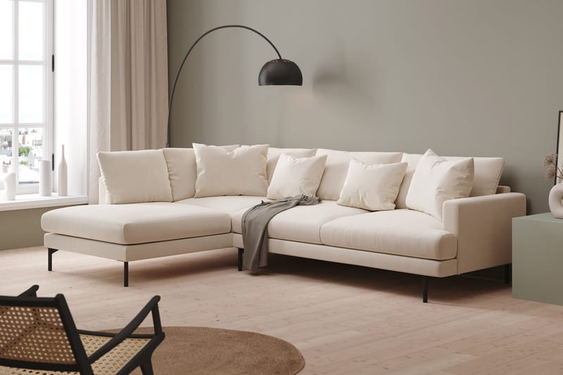 Menard 4-sits Vänstervänd L-formad Djup Schäslongsoffa i Sammet - Krämvit - Products - Möbler - Soffa - Divansoffa & schäslongsoffa - 4 sits soffa med divan