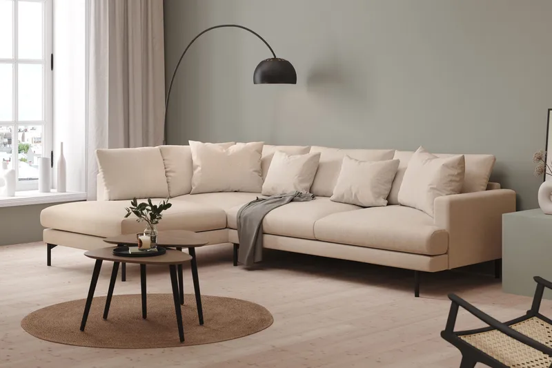 Menard 4-sits Vänstervänd L-formad Djup Schäslongsoffa i Tyg - Beige - Products - Möbler - Soffa - Divansoffa & schäslongsoffa - 4 sits soffa med divan