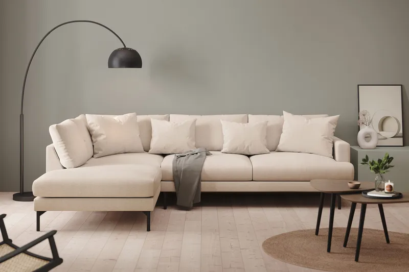 Menard 4-sits Vänstervänd L-formad Djup Schäslongsoffa i Tyg - Beige - Products - Möbler - Soffa - Divansoffa & schäslongsoffa - 4 sits soffa med divan